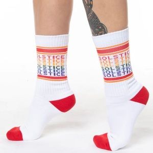 Solstice retro socks, rainbow text